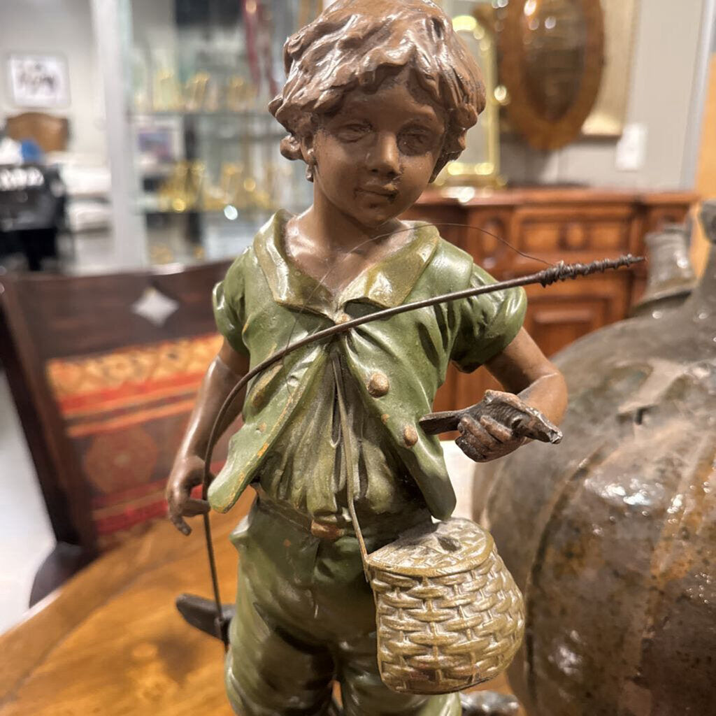 Bonne Peche By L. & F. Moreau Bronze Statue- 7X7X18H