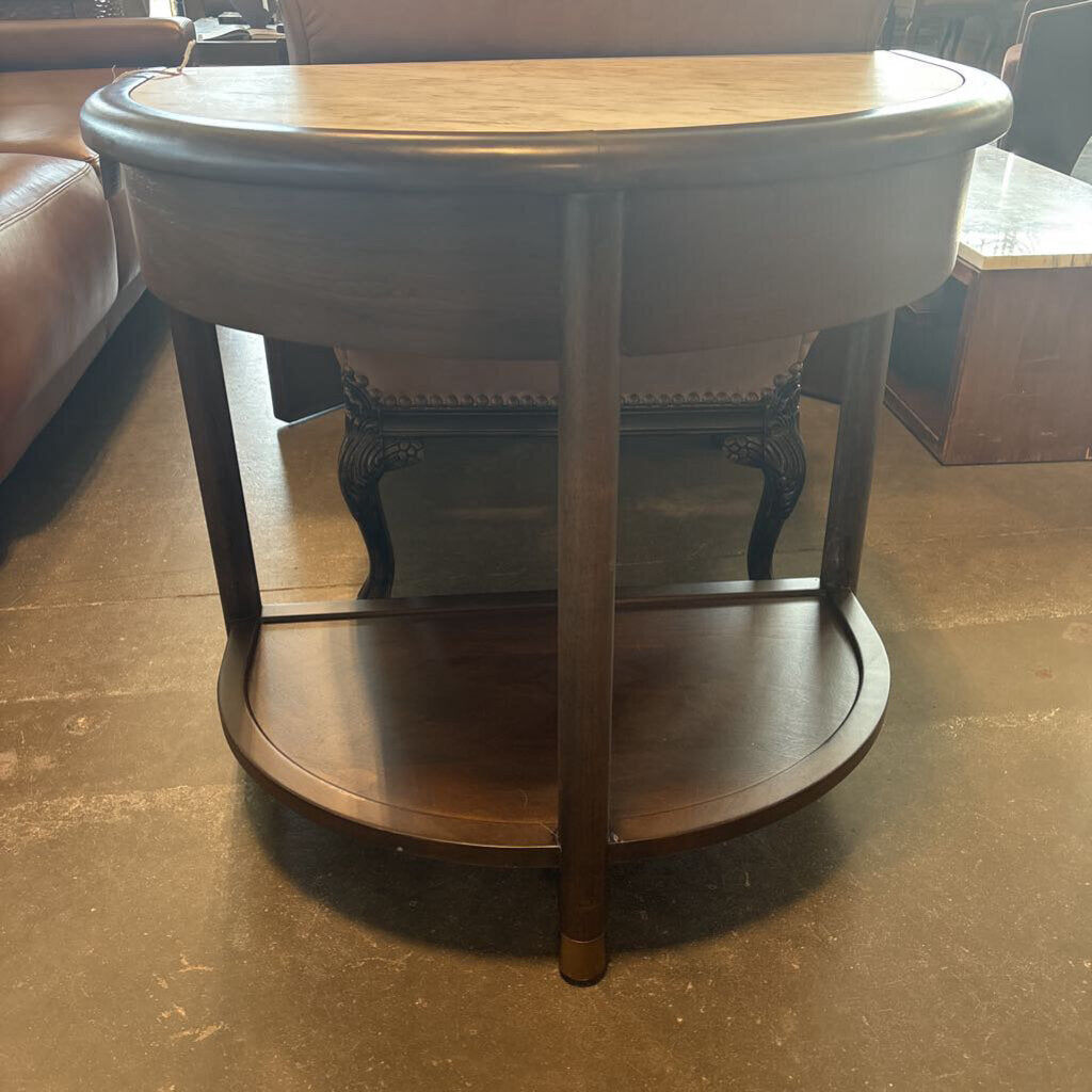 Demilune Wood And Marble Side Table- 30X18X29H