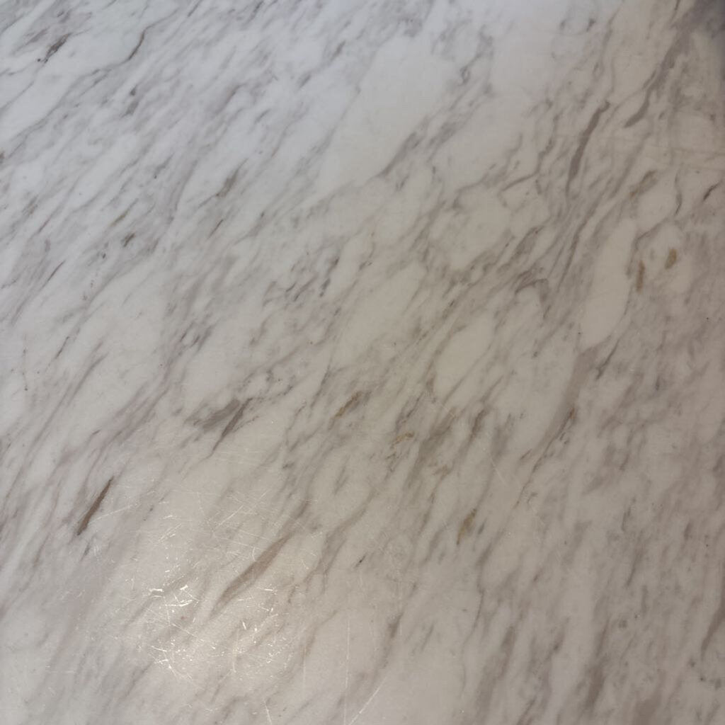 Demilune Wood And Marble Side Table- 30X18X29H