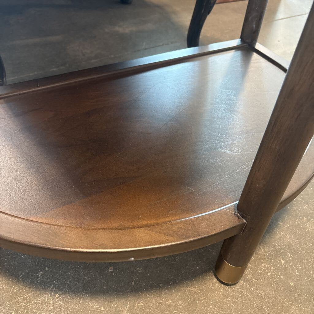 Demilune Wood And Marble Side Table- 30X18X29H