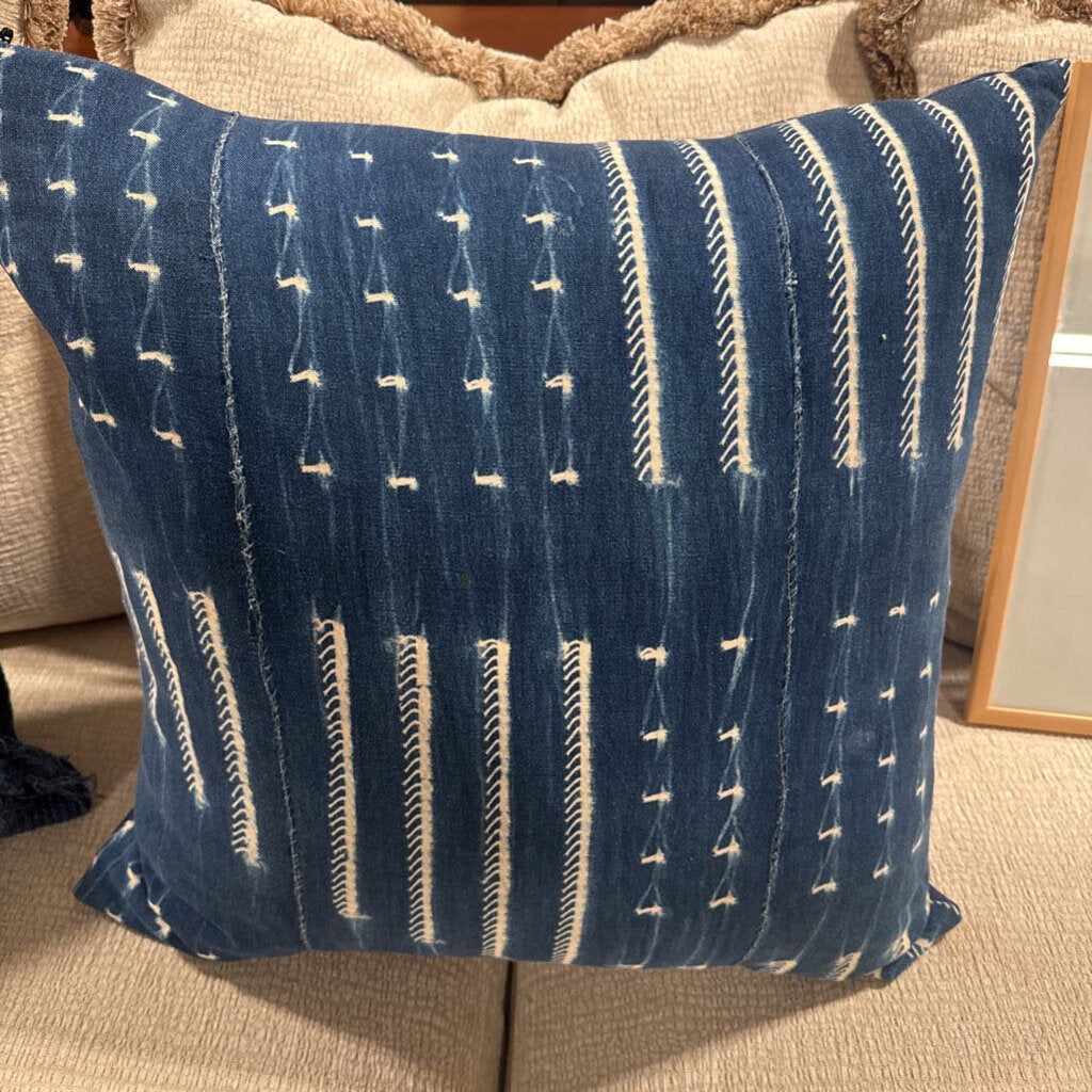Down Mudcloth Blue & White Pillow- 23X23