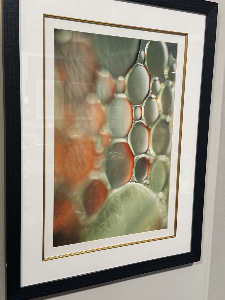 Framed Green & Pink Bubbles Art- 26X34H
