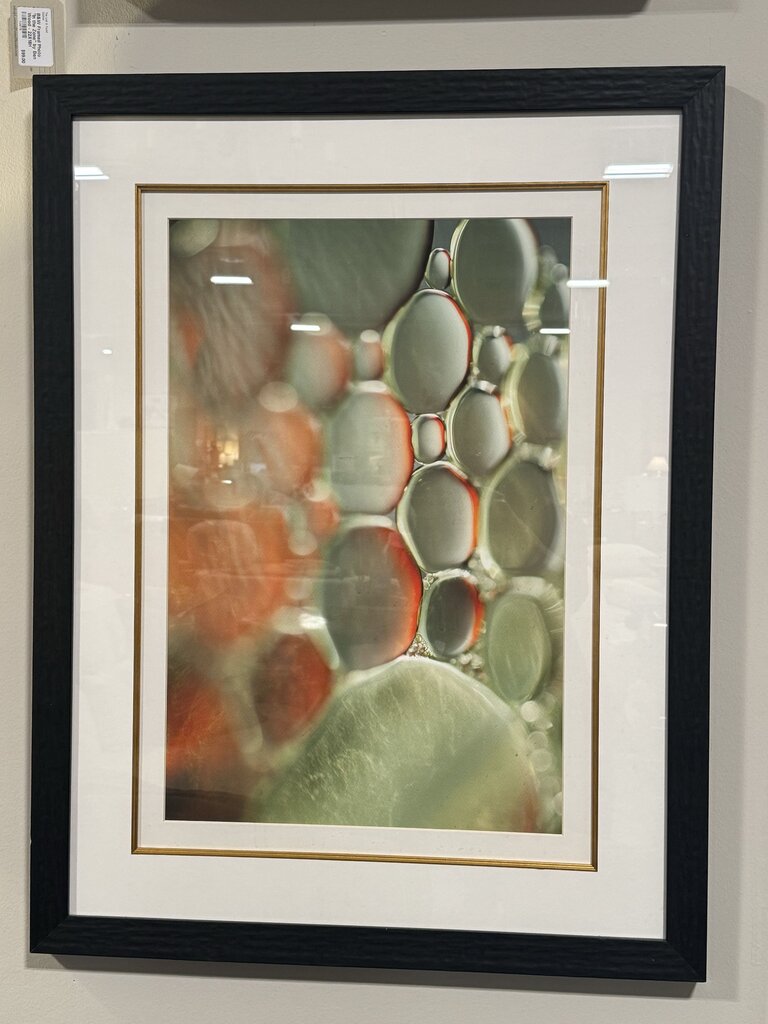 Framed Green & Pink Bubbles Art- 26X34H