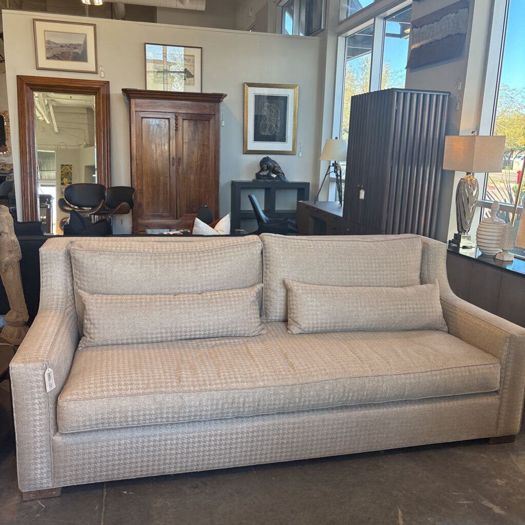 Custom Herringbone Beige Sofa W/ Down Pillows - 95X41X36H