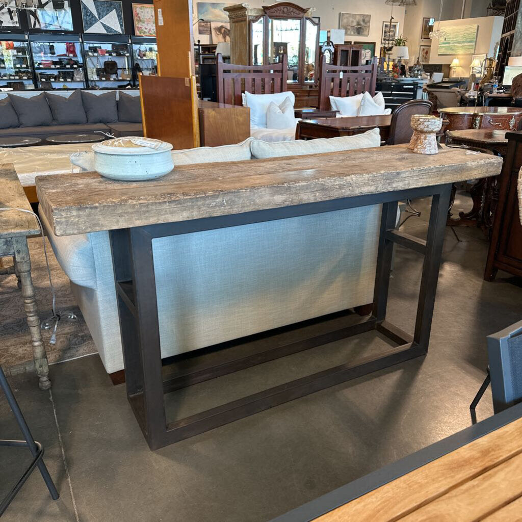 Little Bear Interiors Rustic Wood Slab Conosle W/ Iron Legs- 68X18.5X36H