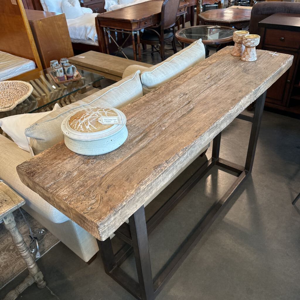Little Bear Interiors Rustic Wood Slab Conosle W/ Iron Legs- 68X18.5X36H