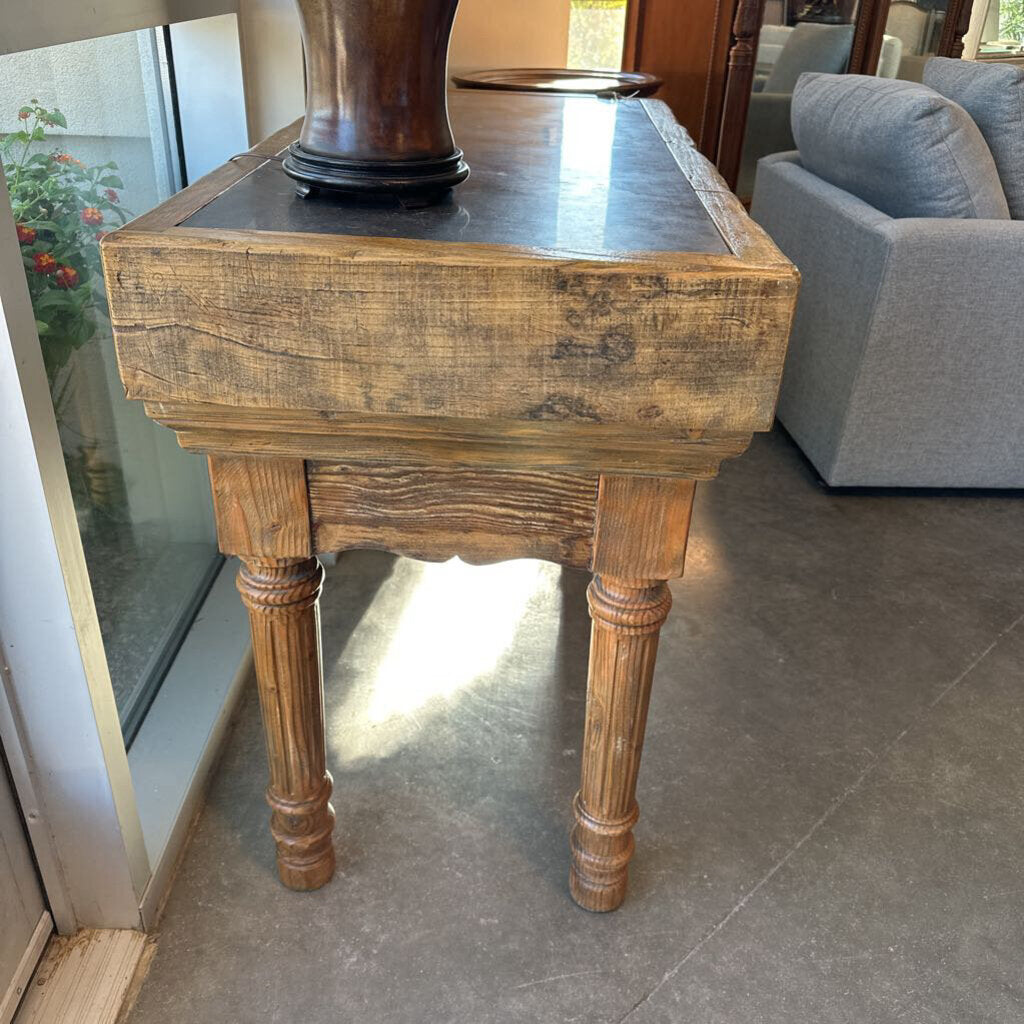 Vintage Handcarved Wood Island W/ Stone Top - 47X23X36