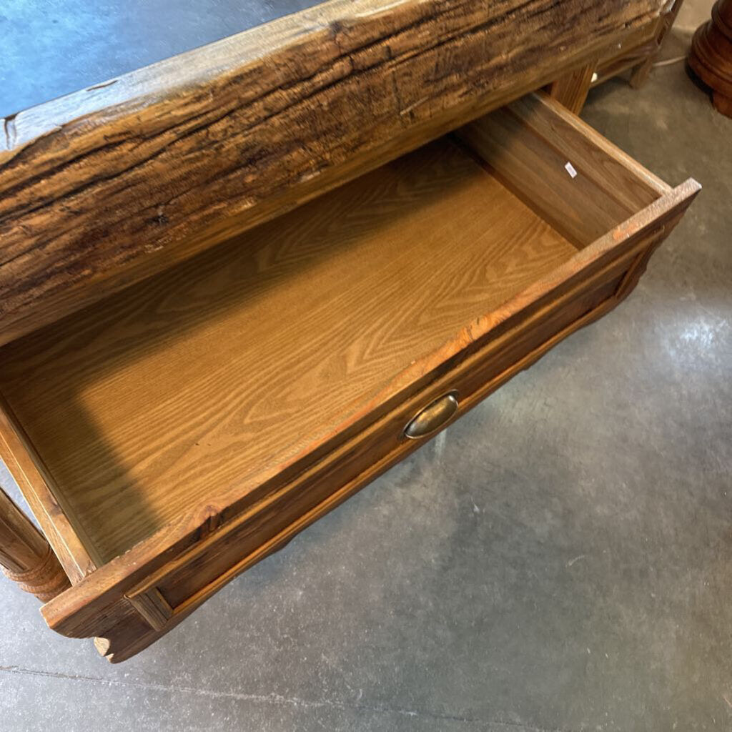 Vintage Handcarved Wood Island W/ Stone Top - 47X23X36