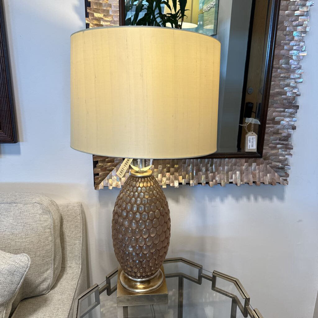 Gold Mosaic Lamp W/ Cream Shade - Pair - 33"