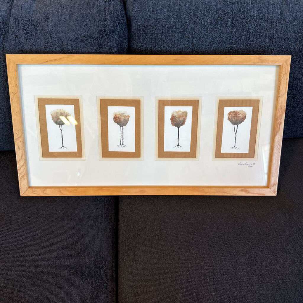 Framed Watercolor 4 Trees Art - 21X11