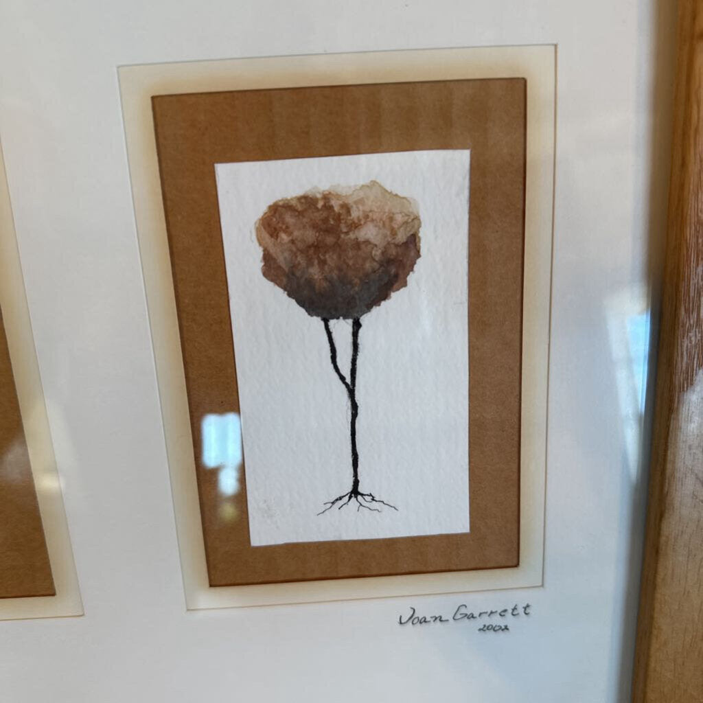 Framed Watercolor 4 Trees Art - 21X11