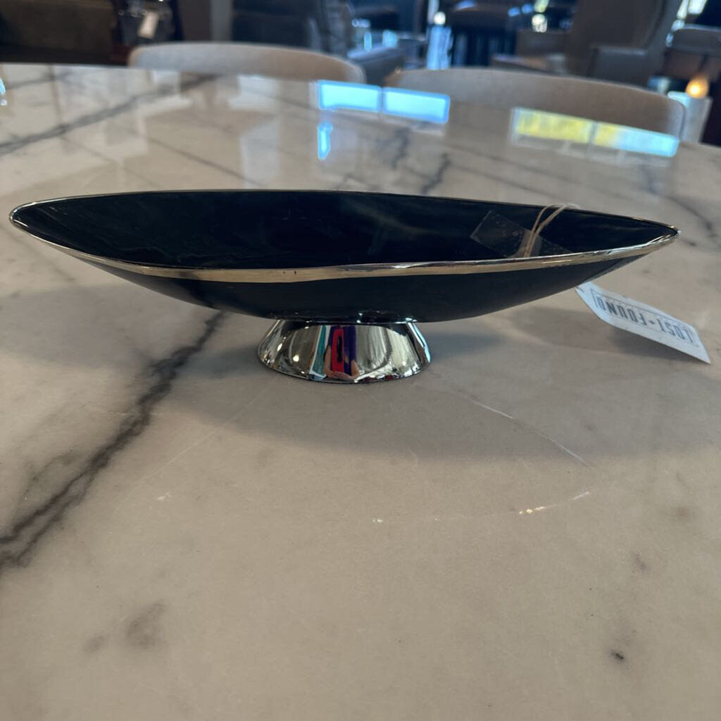 Silver Trimed Black Oval Pedestal Tray- 13X5X3H