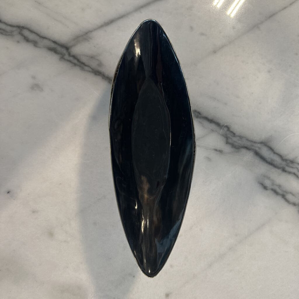 Silver Trimed Black Oval Pedestal Tray- 13X5X3H