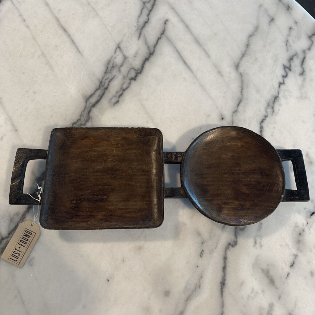 Square & Circle Wood Tray W/Handles- 24X8