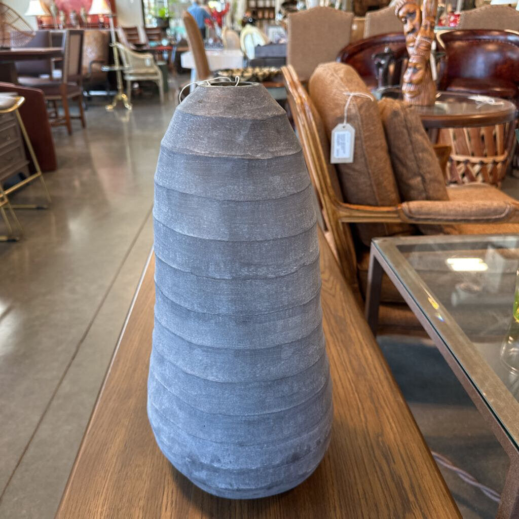 Round Smoke Glass Ribbed Vase- 8X17H