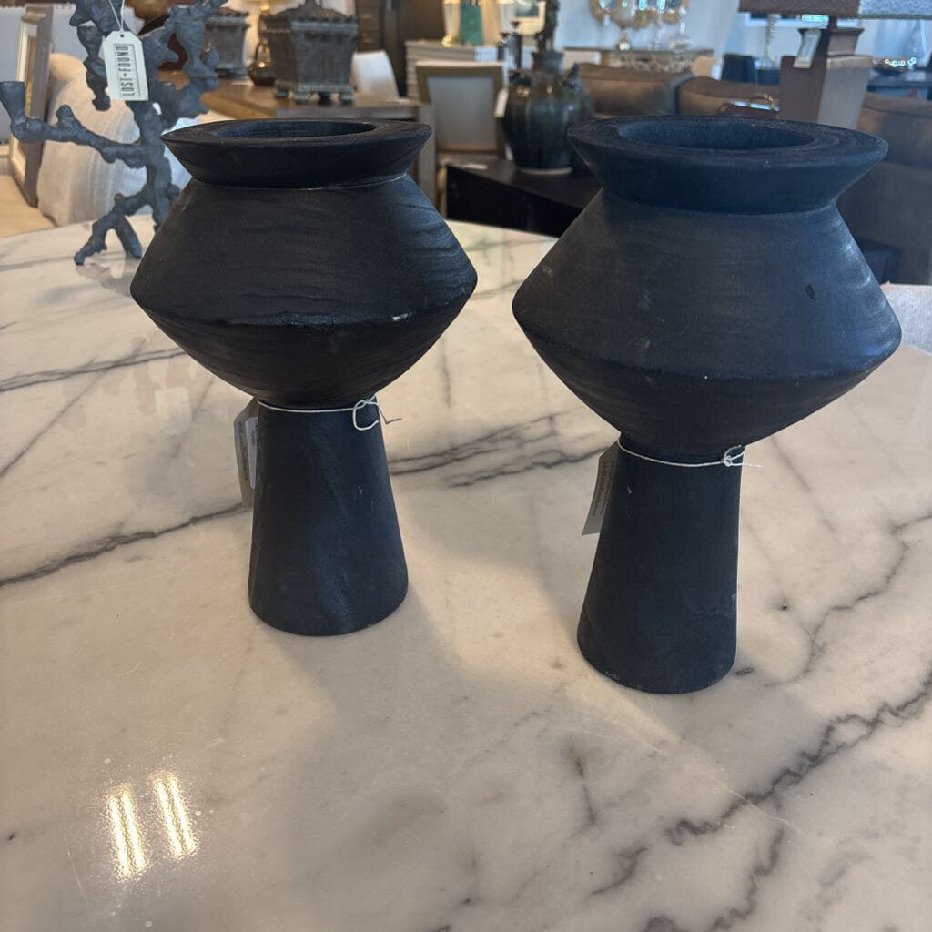 Painted Black Wood Pedestal Art-7X11.5H