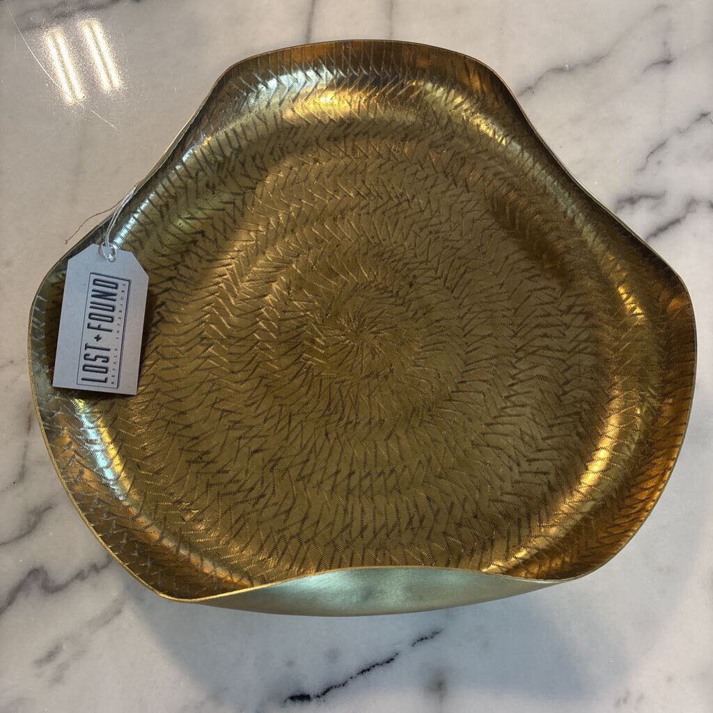 Antique Brass Angled Round Tray- 15X3H