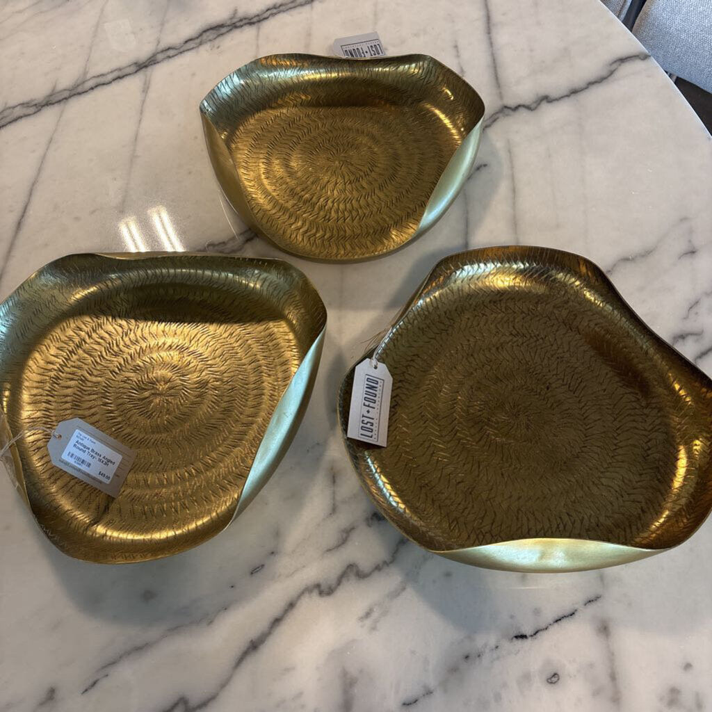 Antique Brass Angled Round Tray- 15X3H