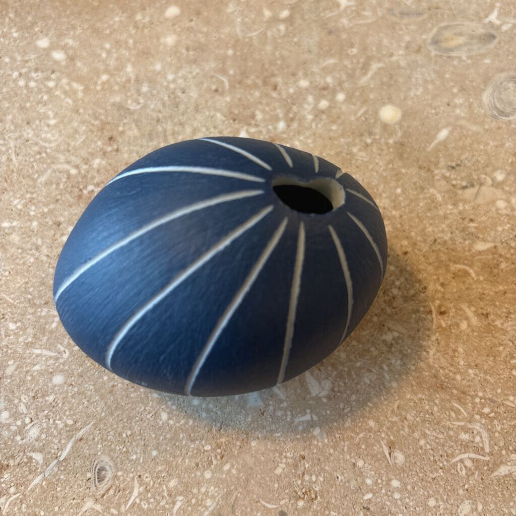 Blue Striped Small Ball Vase- 3X2X2