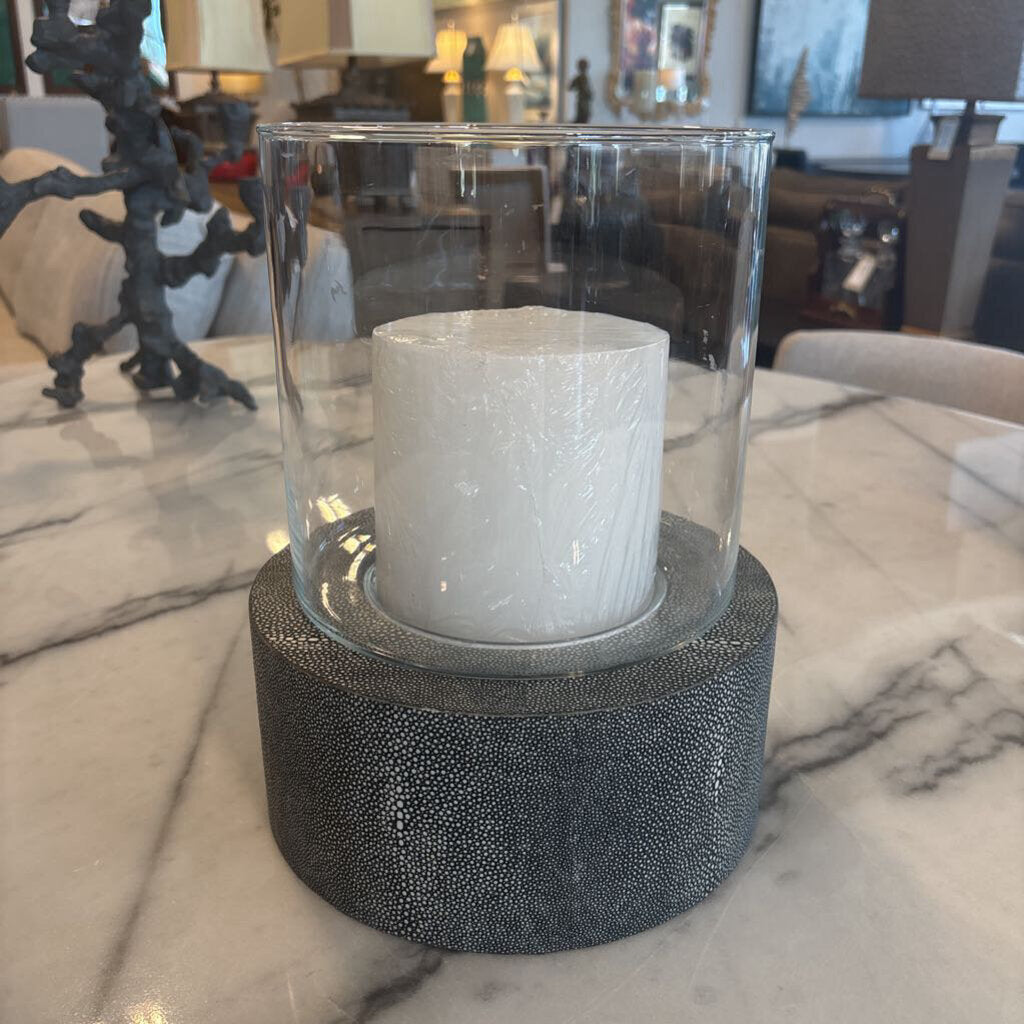 Grey Shagreen Candle Holder W/Candle- 10X12.5H