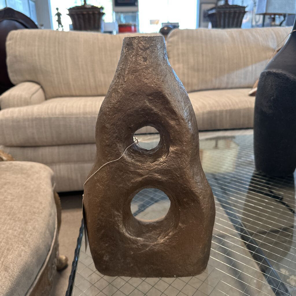 Organic Gold Tone Vase W/ Holes- 8X3X15H