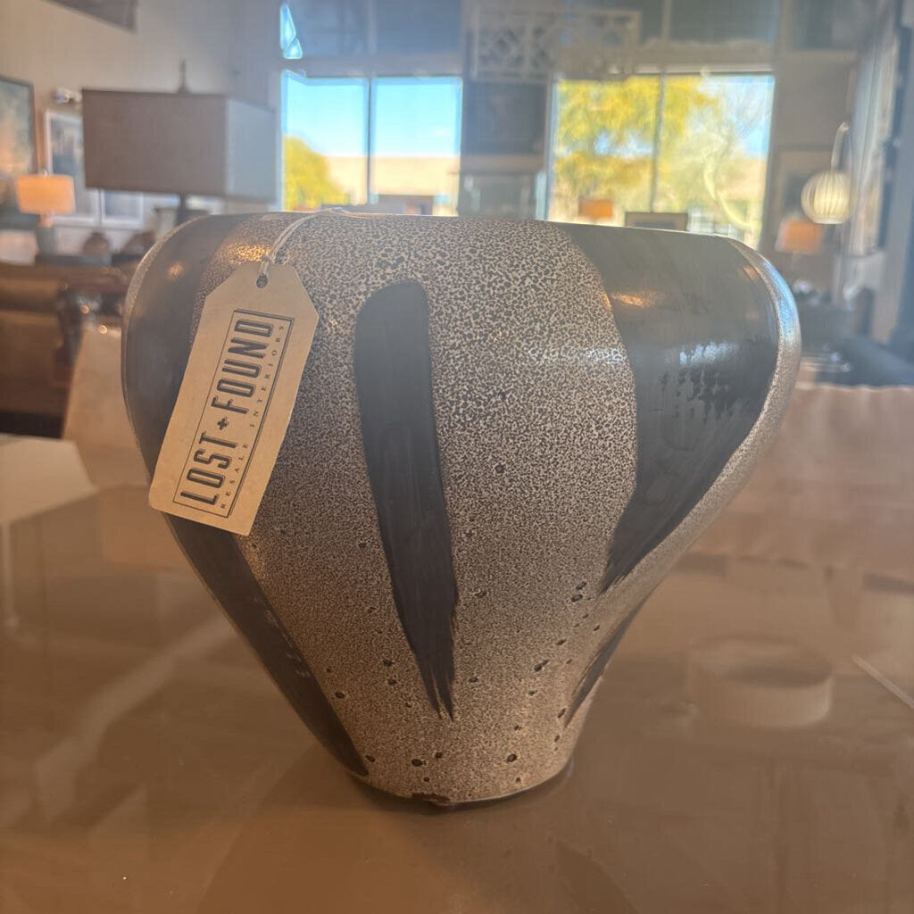 Bronze & Black Striped Abstract Vase- 12X10.5H