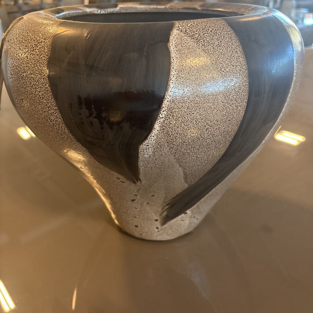 Bronze & Black Striped Abstract Vase- 12X10.5H