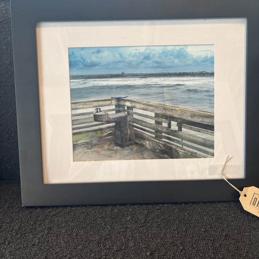 Framed Photo Water Fountain By Lake- 18X12H