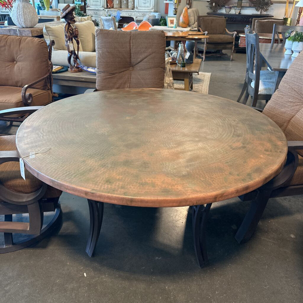 Hammered Copper Outdoor Dining Table W/ Metal Base - 54"