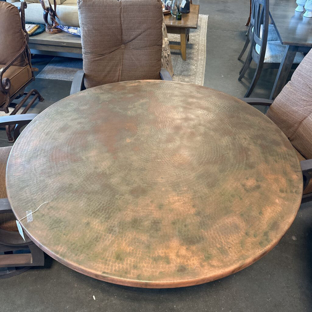 Hammered Copper Outdoor Dining Table W/ Metal Base - 54"