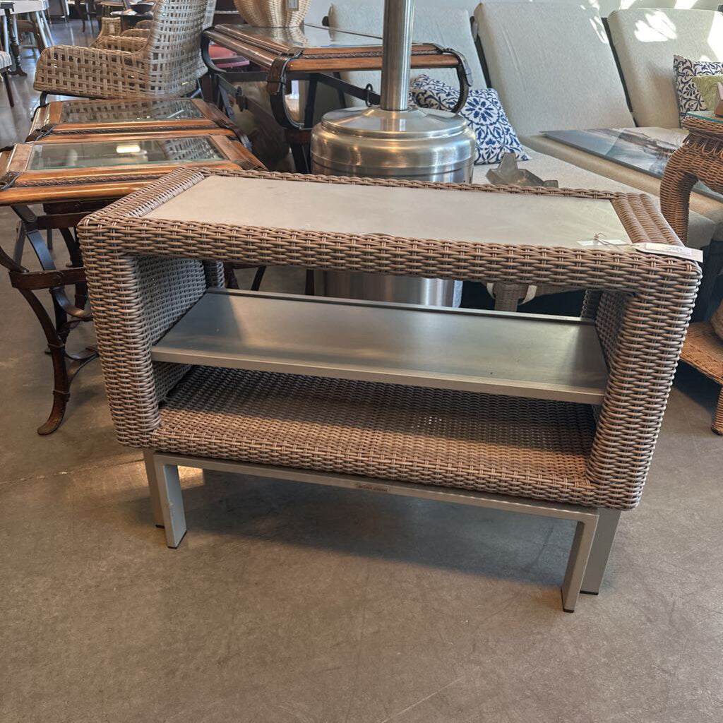 Brown Jordan All Weather Wicker & Metal Side Table- 35X15X26H