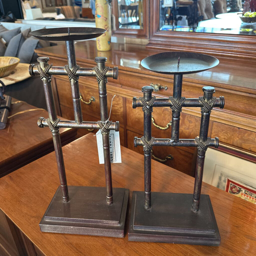 Metal Bamboo Candlesticks- Pair- 8X17.5H