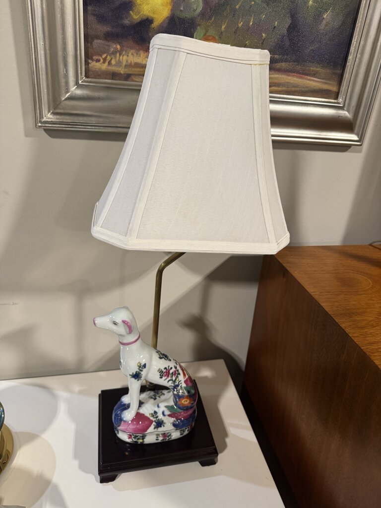 Vintage Tobacco Leaf Porcelain Greyhound Lamp- 7X6X22H