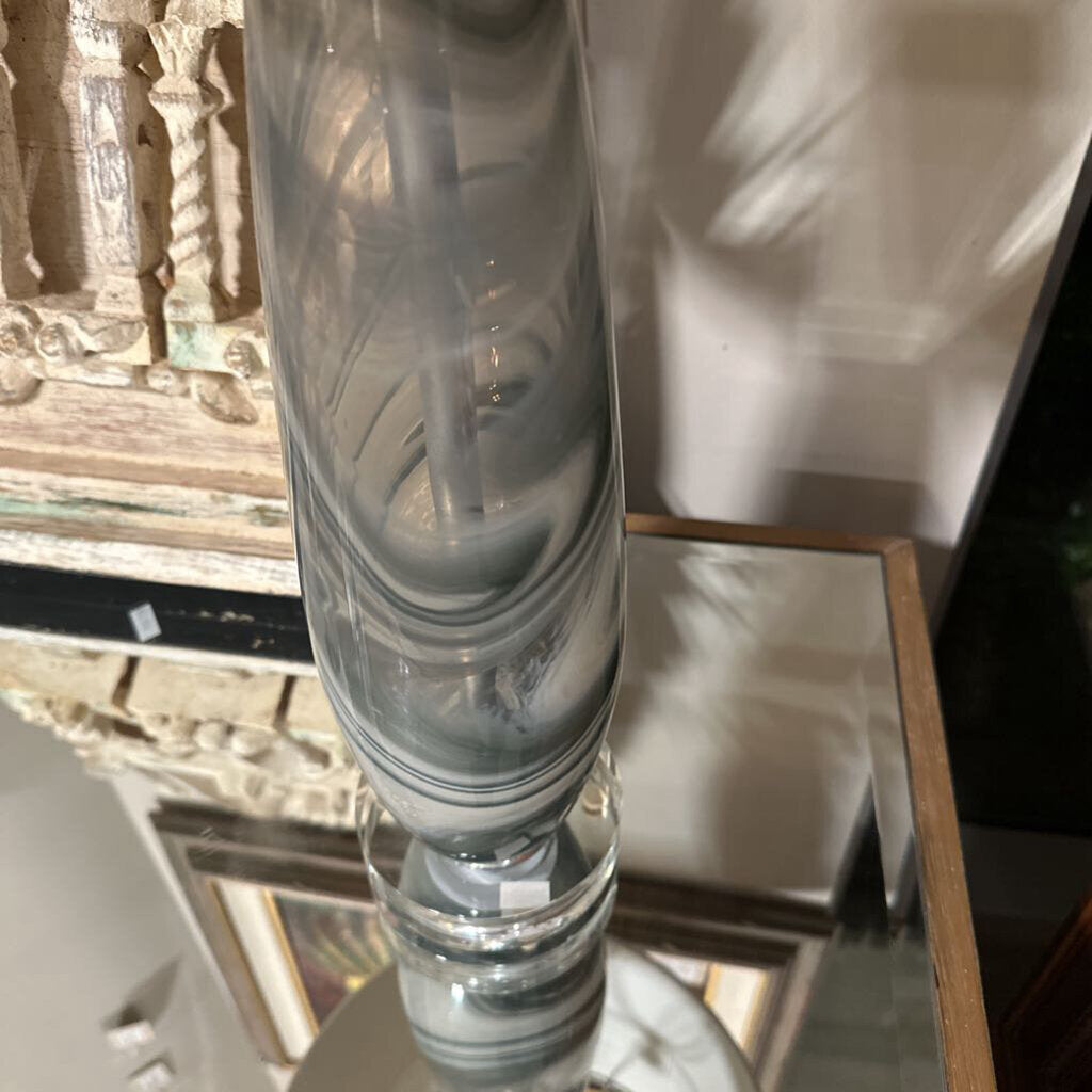 Grey Swirl Glass Lamp W/ White Shade- 14X14X29H