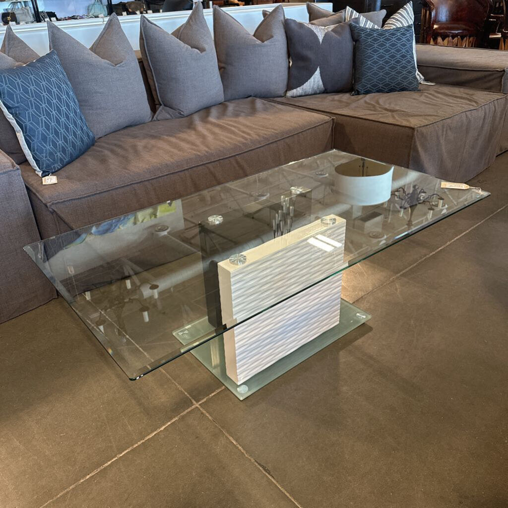 Z Gallerie Rectangular Glass Coffee Table W/ Black & White Base- 51x27X17.5H
