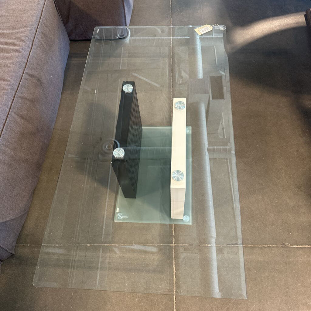 Z Gallerie Rectangular Glass Coffee Table W/ Black & White Base- 51x27X17.5H