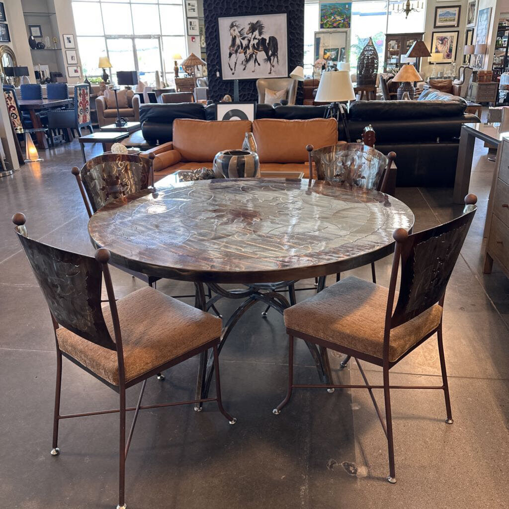 Santa Fe Savvy Custom Iron Dining Set W/ 4 Chairs- 48"