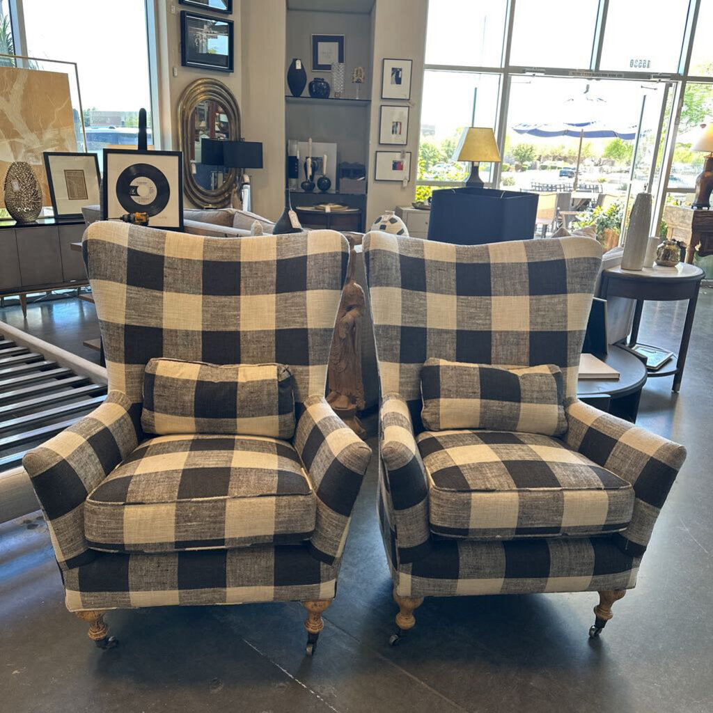 Arhaus Rio Wingback Black & White Check Chair - Pair