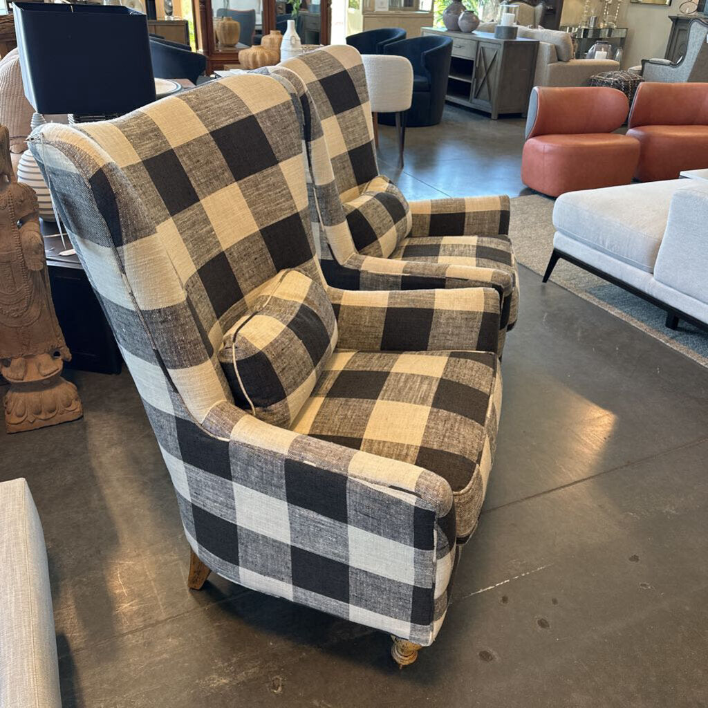 Arhaus Rio Wingback Black & White Check Chair - Pair