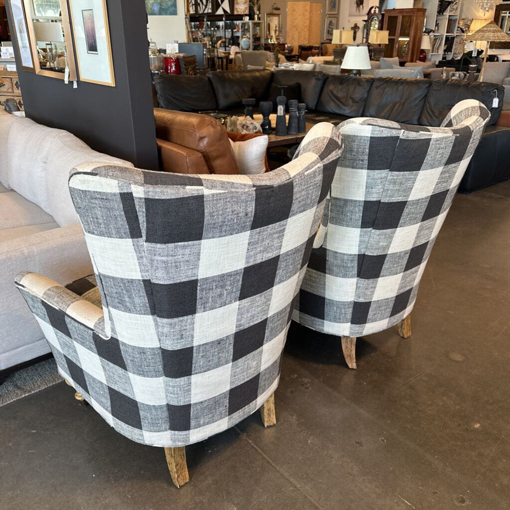Arhaus Rio Wingback Black & White Check Chair - Pair