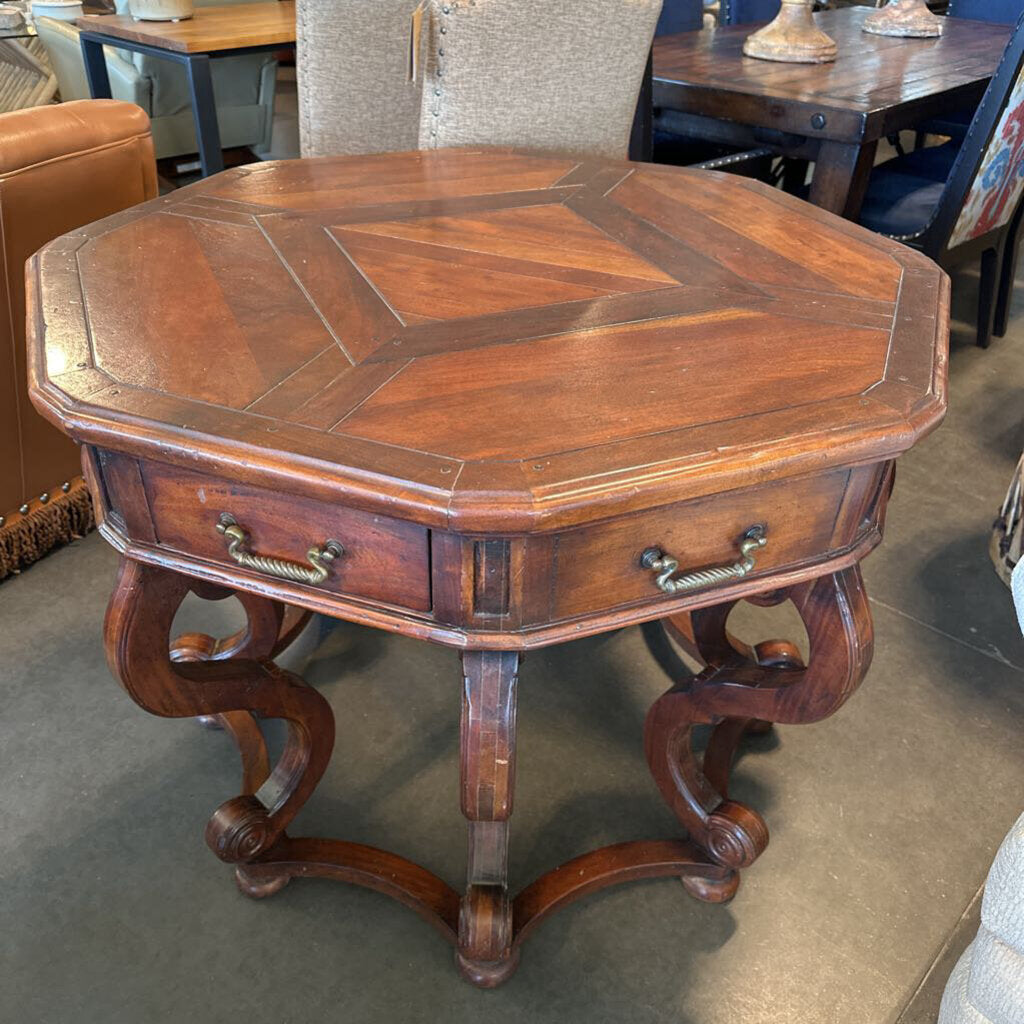 Vintage Octagon Entry Table W/ Drawers- 43X43X32.5H