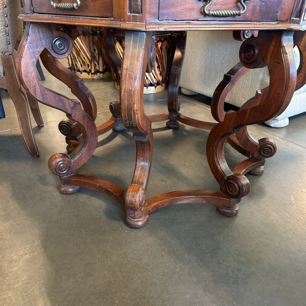 Vintage Octagon Entry Table W/ Drawers- 43X43X32.5H