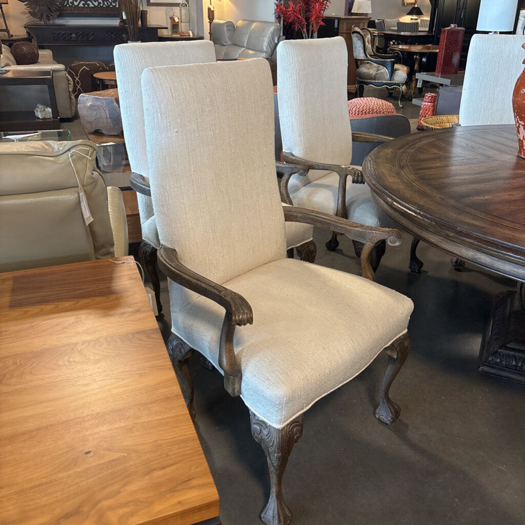 Custom White Upholstered Dining Arm Chairs- Pair