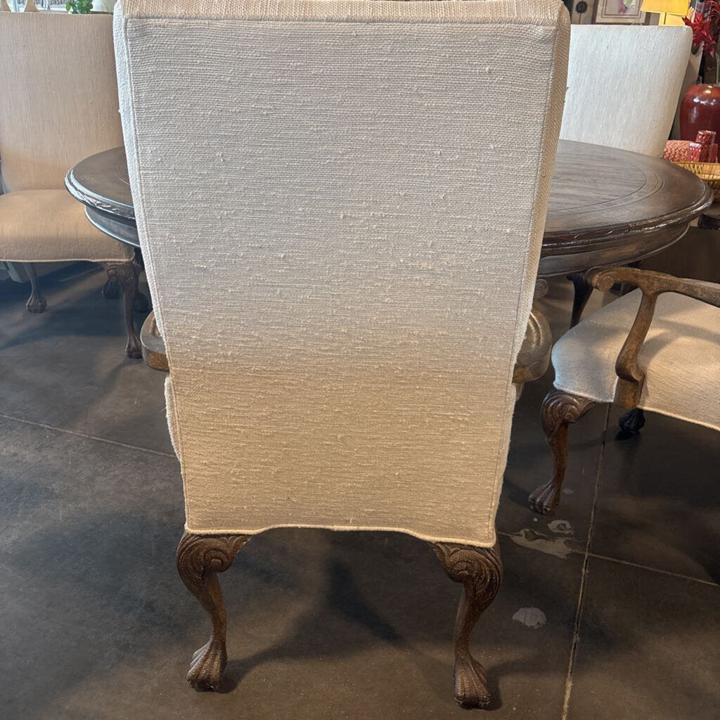 Custom White Upholstered Dining Arm Chairs- Pair
