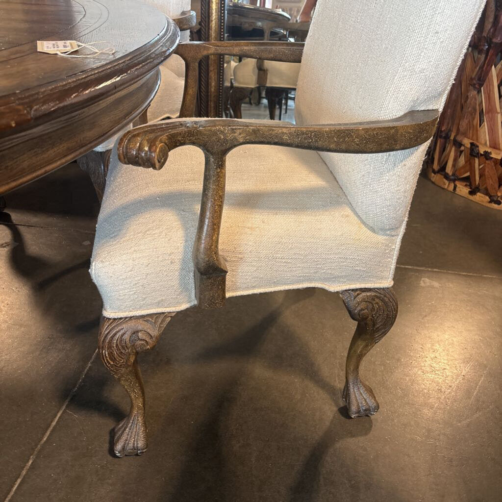 Custom White Upholstered Dining Arm Chairs- Pair