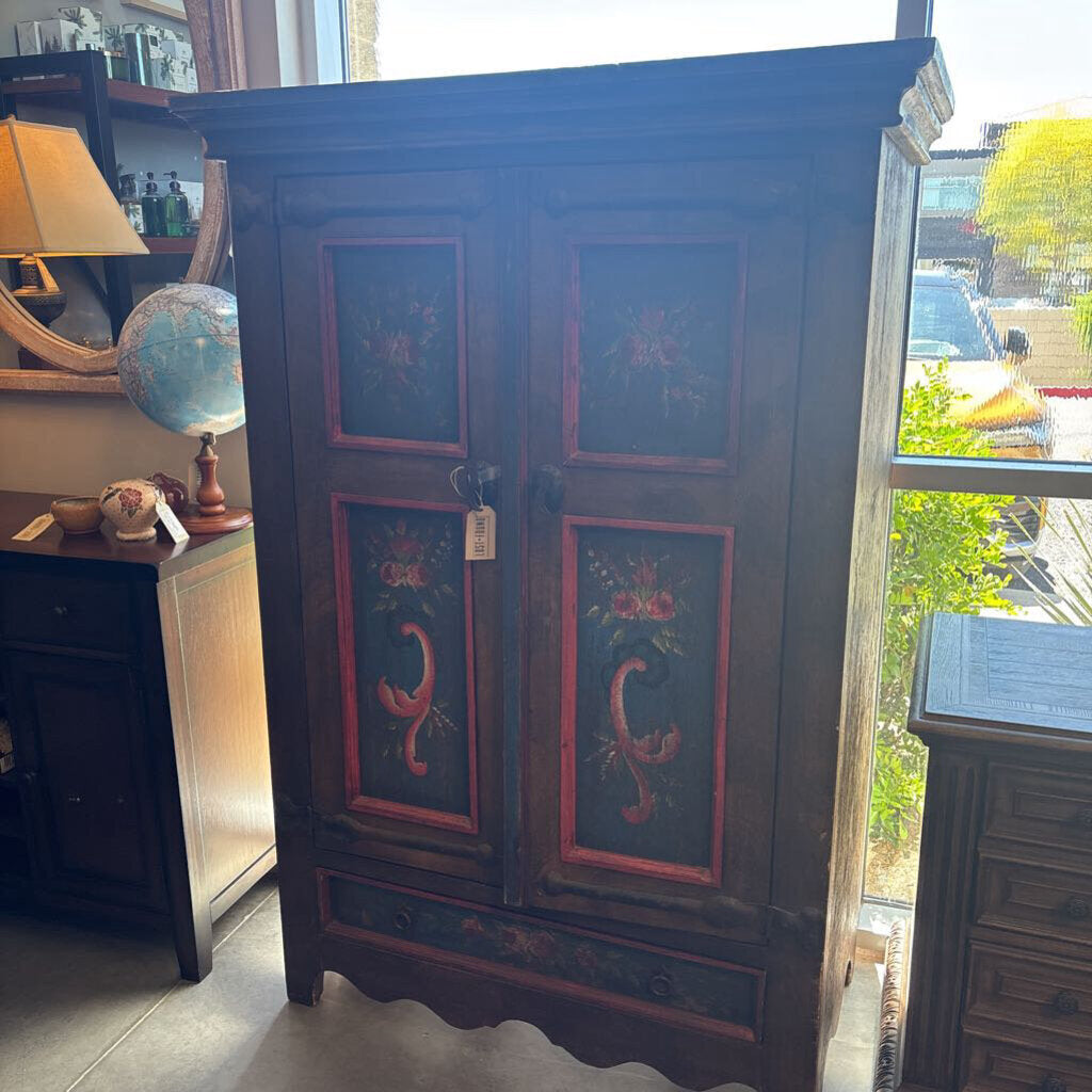 Wood Armoire W/ Painted Doors- 46X24X67H