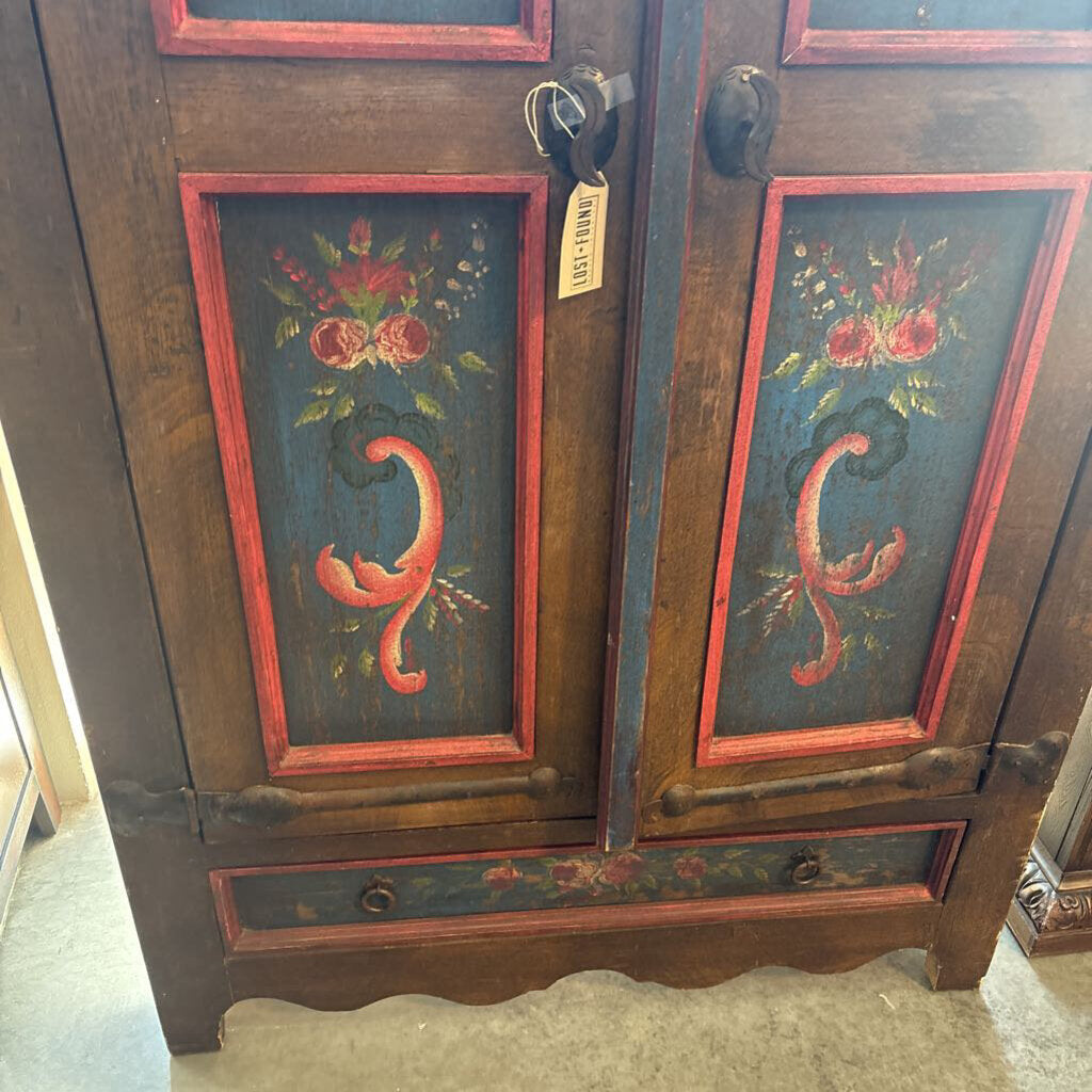 Wood Armoire W/ Painted Doors- 46X24X67H