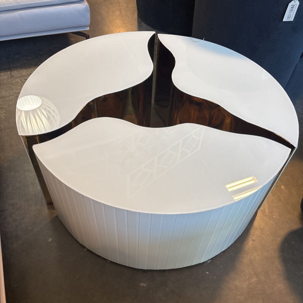 3 Piece Gold & White Swirl Table - 40X40X17.5H - AS IS