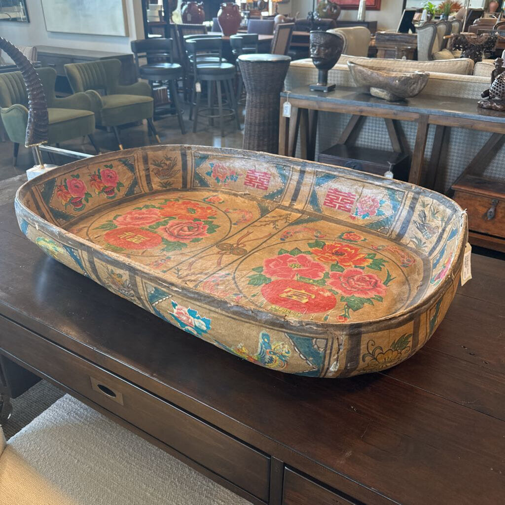 Vintage Paper Mache Oval Bowl- 29.5X27.5X6H