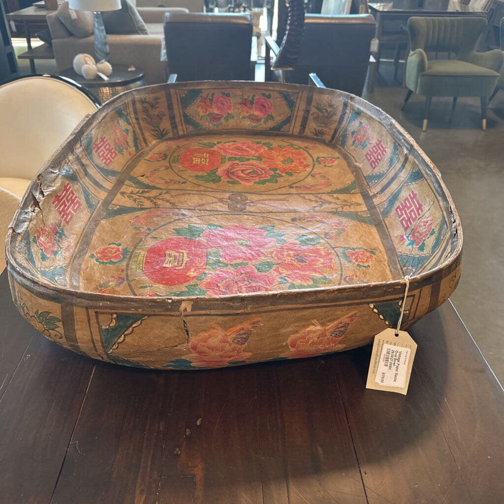Vintage Paper Mache Oval Bowl- 29.5X27.5X6H